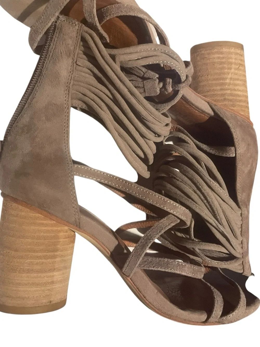 Jeffrey Campbell Taupe Suede Strappy Block Heel Sandals - Women size 5.5 M
